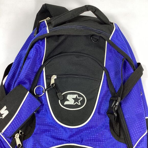 Starter Backpack Zip Multipocket Black Blue ID Tag - Picture 2 of 13